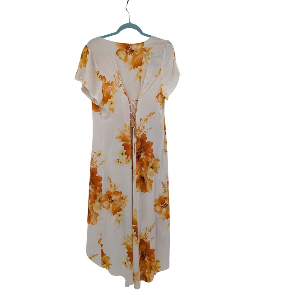 Boho Cottagecore Western Floral Button Front Lace Up Back HighLow Maxi 1X Dress - Picture 3 of 7